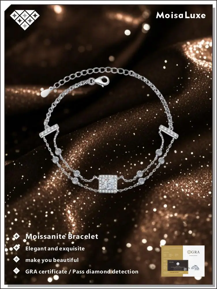 MoisaLuxe Moissanite Bracelet 925 Sterling Silver Sparkling Design Treasure Square Double Chain Simple New Models Jewelry GRA
MoisaLuxe Moissanite Bracelet 925 Sterling Silver Sparkling Design Treasure Square Double Chain Simple New Models Jewelry GRA
