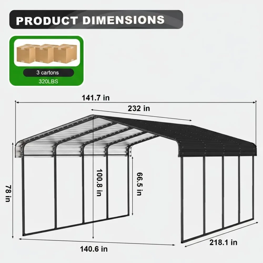 12x20FT Heavy Duty Metal Carport Kits with Galvanized Roof Outdoor Garage Car Ports Customized Protection on Clearance
12x20FT Heavy Duty Metal Carport Kits with Galvanized Roof Outdoor Garage Car Ports Customized Protection on Clearance