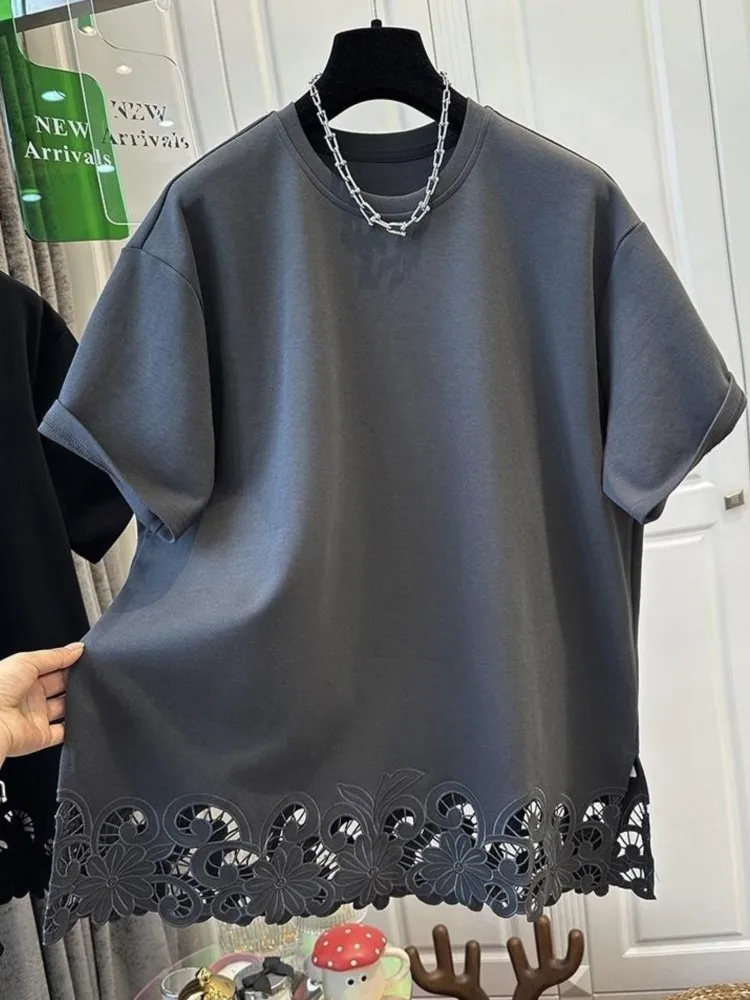 White Woman T Shirts Fashion Irregular Tees Oversized Tops O-neck Short Sleeve Patchwork Lace T-shirt Summer Korean Camisetas
White Woman T Shirts Fashion Irregular Tees Oversized Tops O-neck Short Sleeve Patchwork Lace T-shirt Summer Korean Camisetas