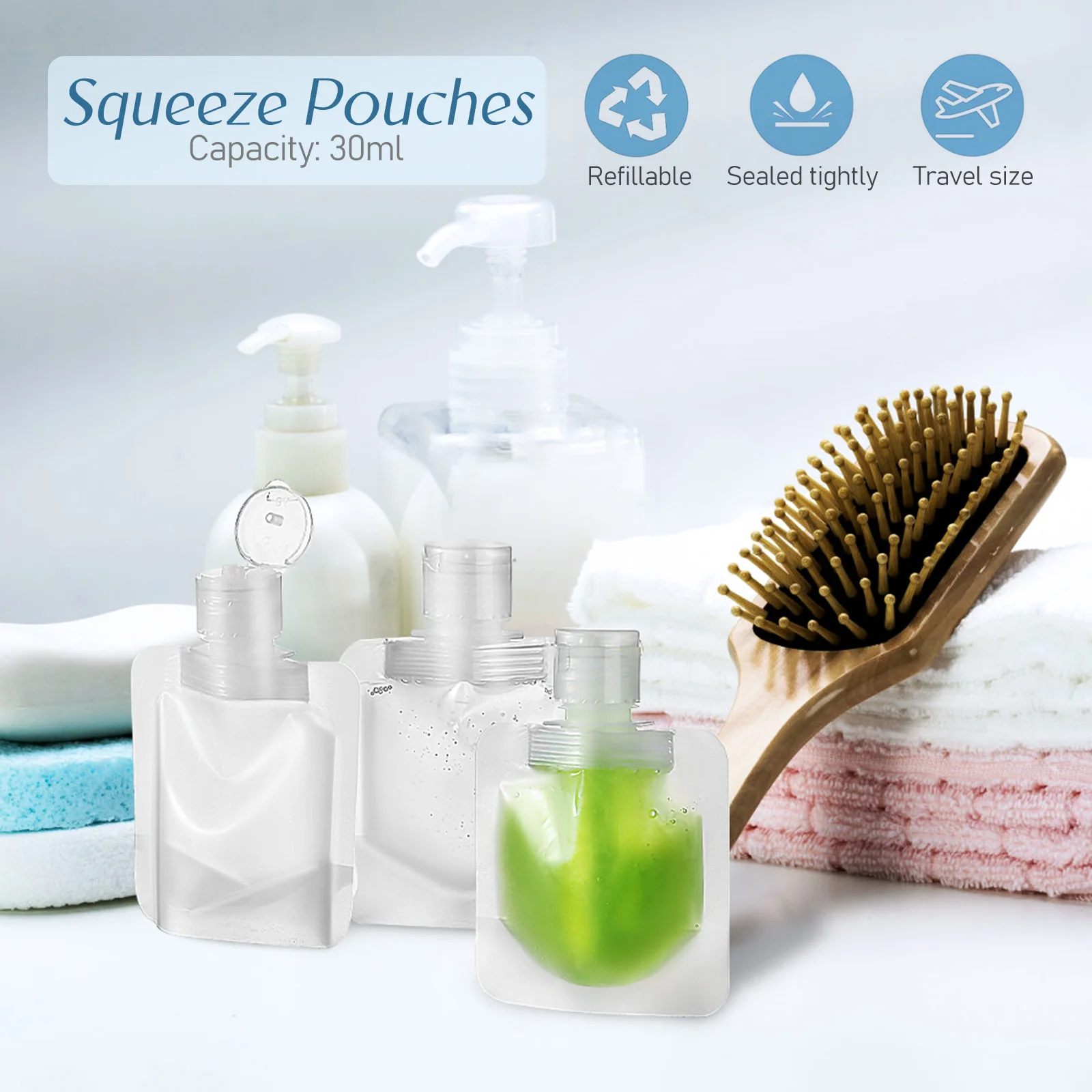 15 Pcs 30ml Travel Pouches Reusable Squeeze Bags for Toiletries Body Wash Shampoo Packing Leak Proof Containers Portable Storage
15 Pcs 30ml Travel Pouches Reusable Squeeze Bags for Toiletries Body Wash Shampoo Packing Leak Proof Containers Portable Storage