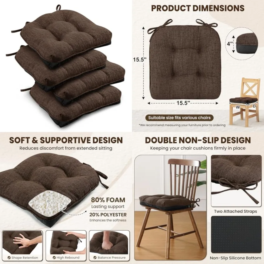 Indoor Chair Cushions for Dining Chairs, Tufted Overstuffed Textu Foam Kitchen Chair Pads with Ties and Non-Slip Backing,,, 4 P
Indoor Chair Cushions for Dining Chairs, Tufted Overstuffed Textu Foam Kitchen Chair Pads with Ties and Non-Slip Backing,,, 4 P