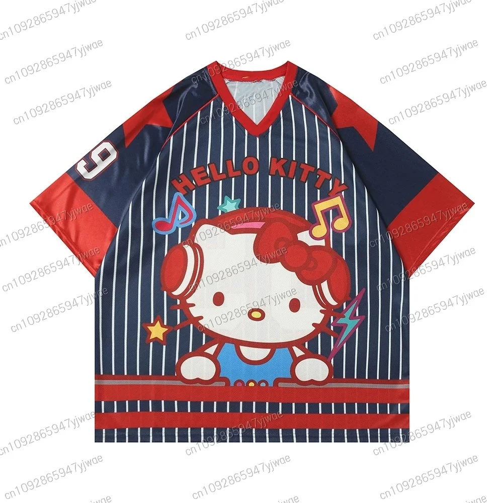 Summer Hello Kitty baseball Tshirt Cartoon Sportswear Women Men V-neck Loose stripe Lightweight Breathable Women Streetwear Top
Summer Hello Kitty baseball Tshirt Cartoon Sportswear Women Men V-neck Loose stripe Lightweight Breathable Women Streetwear Top