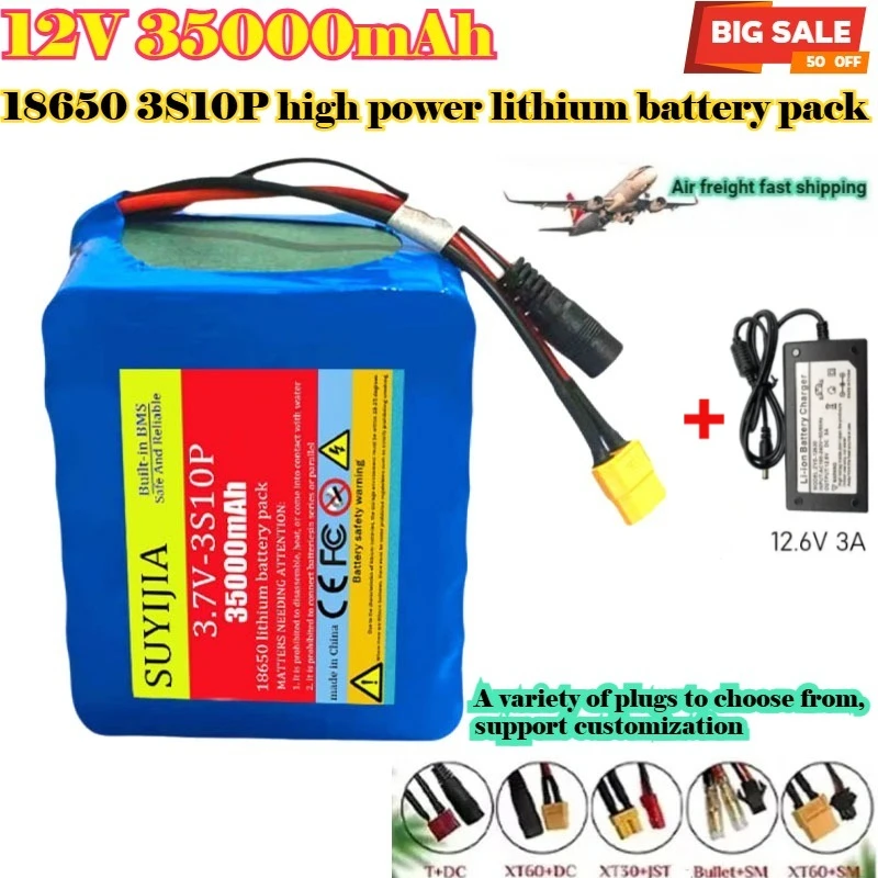 New 12V 35000mAh 3S10P Lithium Ion 18650 Battery Pack with BMS for Bait Boat Backup Power Supply CCTV Camera Speaker LED
New 12V 35000mAh 3S10P Lithium Ion 18650 Battery Pack with BMS for Bait Boat Backup Power Supply CCTV Camera Speaker LED