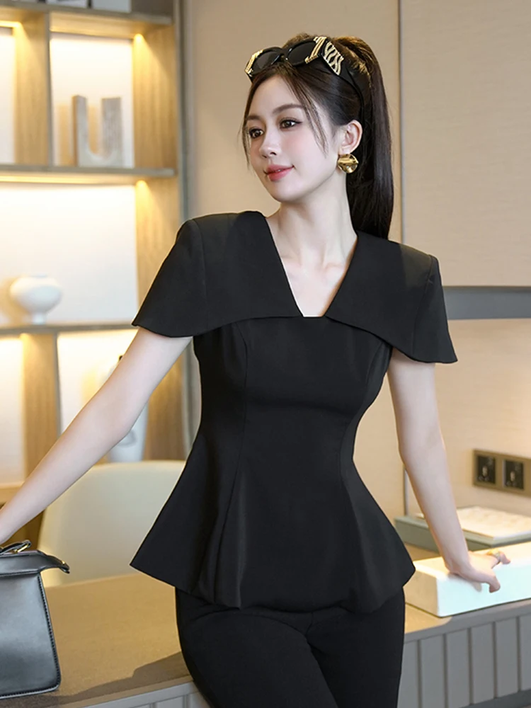 Женская французская блузка знаменитостей, винтажные шикарные черные топы, женская элегантная вечерняя повседневная одежда, футболка в стиле ретро, уличная одежда Mujer 
Женская французская блузка знаменитостей, винтажные шикарные черные топы, женская элегантная вечерняя повседневная одежда, футболка в стиле ретро, уличная одежда Mujer