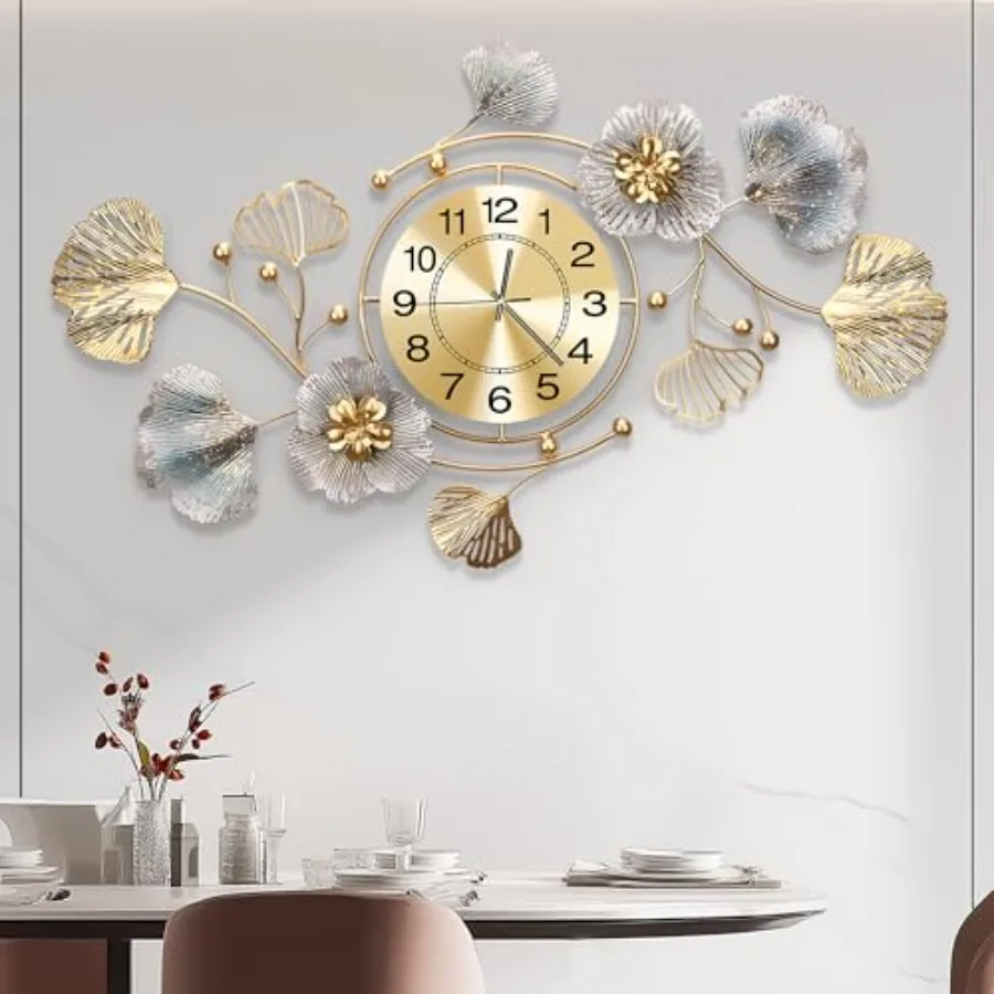 Living room wall clock, retro metal ginkgo leaf design, silent 3D mechanism, large 35''x20'' decorative clock for bedroom and k
Living room wall clock, retro metal ginkgo leaf design, silent 3D mechanism, large 35''x20'' decorative clock for bedroom and k