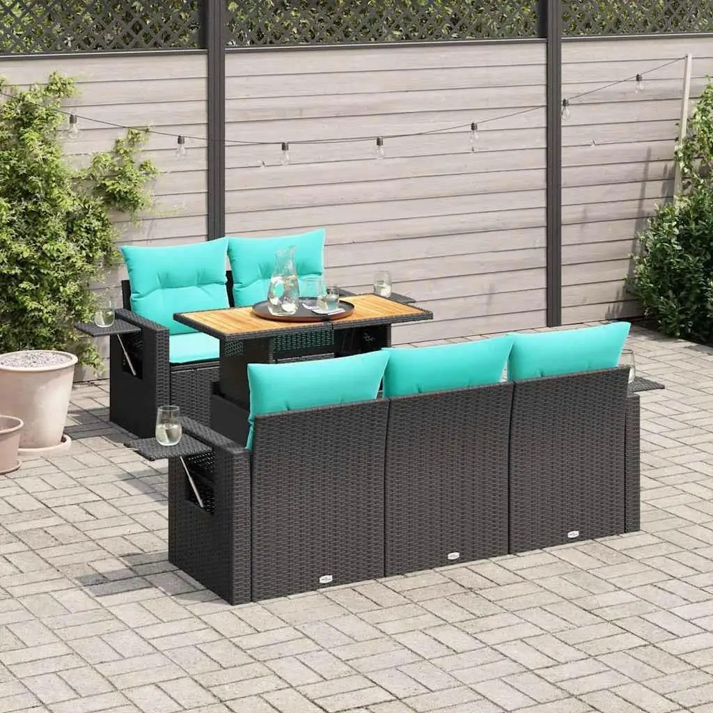 6 Piece Outdoor Rattan Sofa Set with Cushions Black Garden Furniture Modern Patio Lounge Seating
6 Piece Outdoor Rattan Sofa Set with Cushions Black Garden Furniture Modern Patio Lounge Seating