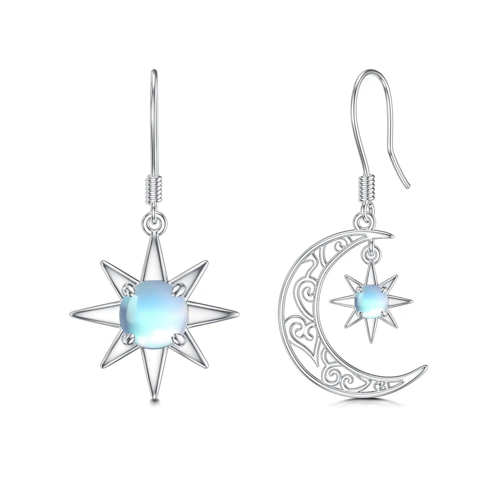 Crescent Moon And Star Dangle Earrings With Iridescent Gemstone Filigree Design For Women
Crescent Moon And Star Dangle Earrings With Iridescent Gemstone Filigree Design For Women
