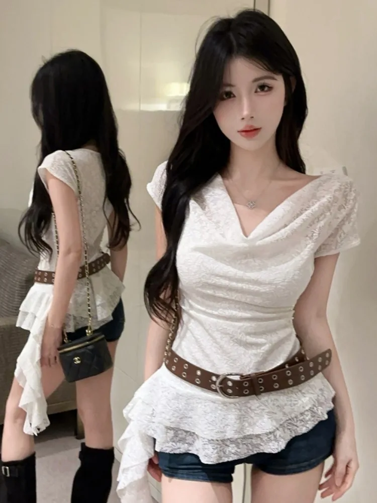 French Style Slim Fit Short Sleeve T-Shirt Women's Lace Collar Loose Waist Design Summer Versatile Slimming Belted Top
French Style Slim Fit Short Sleeve T-Shirt Women's Lace Collar Loose Waist Design Summer Versatile Slimming Belted Top