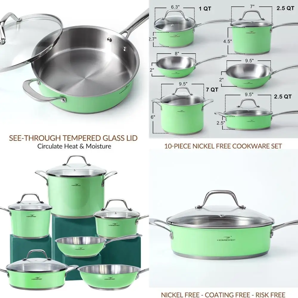 Mint Green 10-Piece Stainless Steel Cookware Set - Non-Toxic, Nickel-Free, Induction Compatible
Mint Green 10-Piece Stainless Steel Cookware Set - Non-Toxic, Nickel-Free, Induction Compatible
