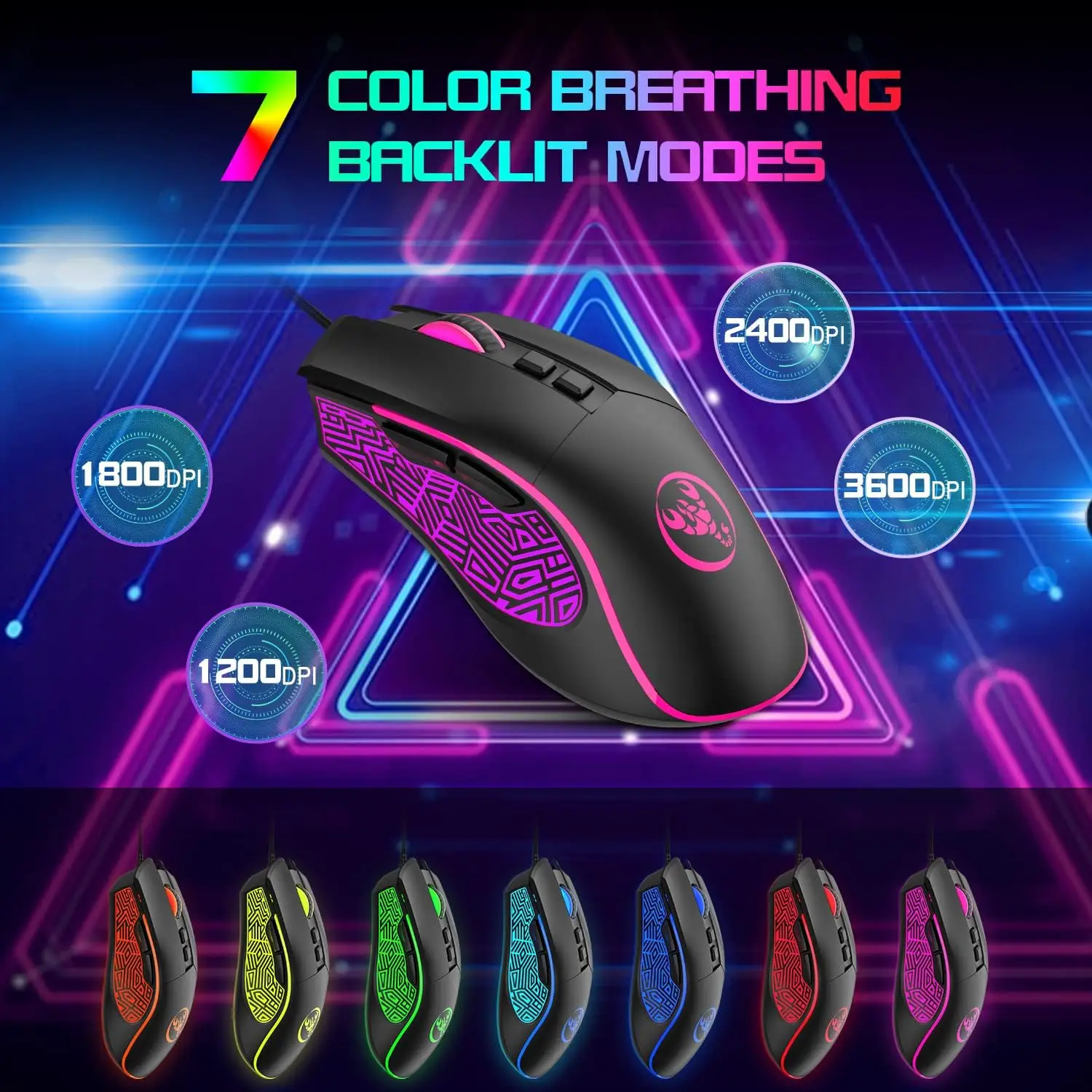 HXSJ X100 Gaming Mouse Wired,Ergonomic PC Gaming Mice with 7 Colors LED Backlit,7 Buttons,Gaming Optical Sensor
HXSJ X100 Gaming Mouse Wired,Ergonomic PC Gaming Mice with 7 Colors LED Backlit,7 Buttons,Gaming Optical Sensor