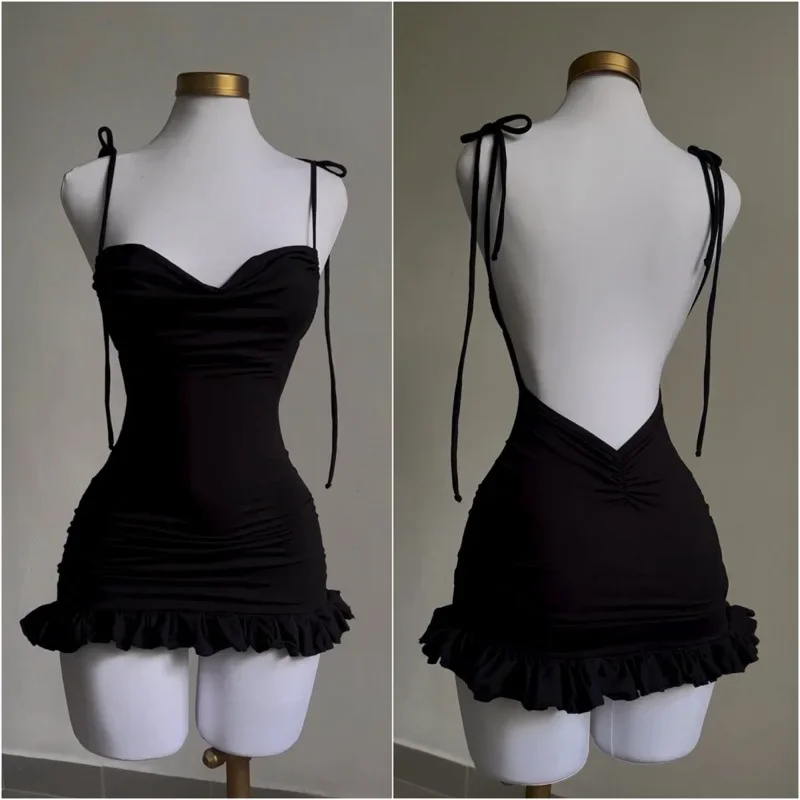 Ruffles Backless Sleeveless Short Dress Women Y2K Summer Lace Up Bodycon Black Dresses Sexy Elegant Party Vintage Female Robes
Ruffles Backless Sleeveless Short Dress Women Y2K Summer Lace Up Bodycon Black Dresses Sexy Elegant Party Vintage Female Robes