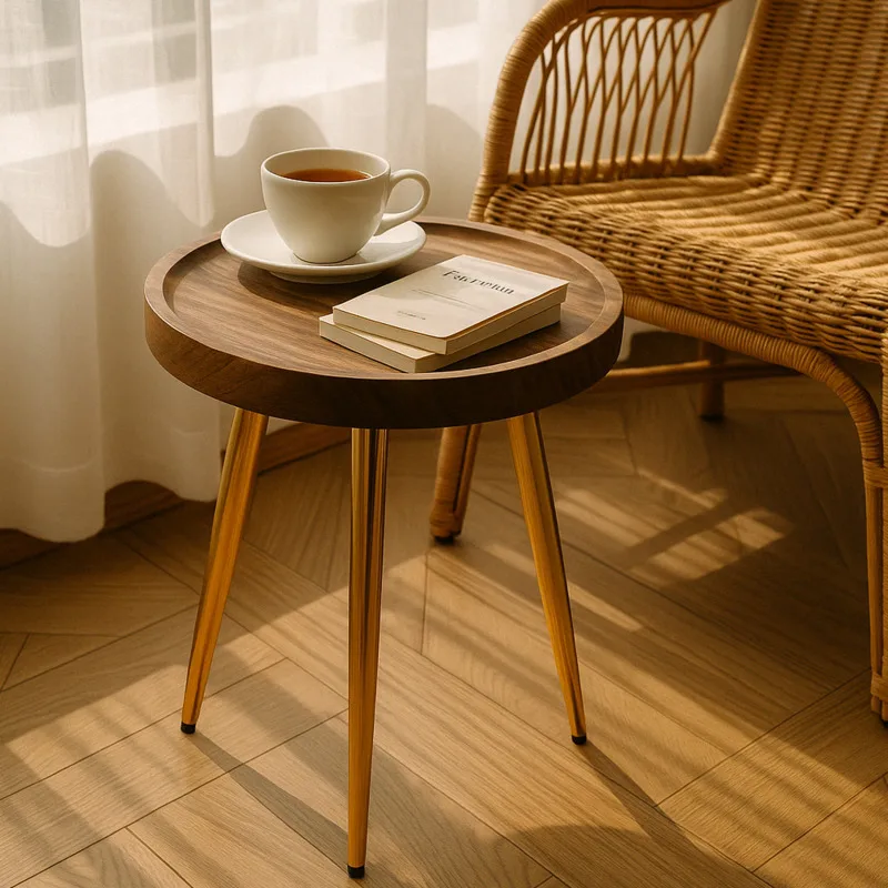 Minimalist Walnut Top End Table, Nordic Round Side Table with Gold Legs, Small Coffee Table for Living Room or Bedside Setup
Minimalist Walnut Top End Table, Nordic Round Side Table with Gold Legs, Small Coffee Table for Living Room or Bedside Setup