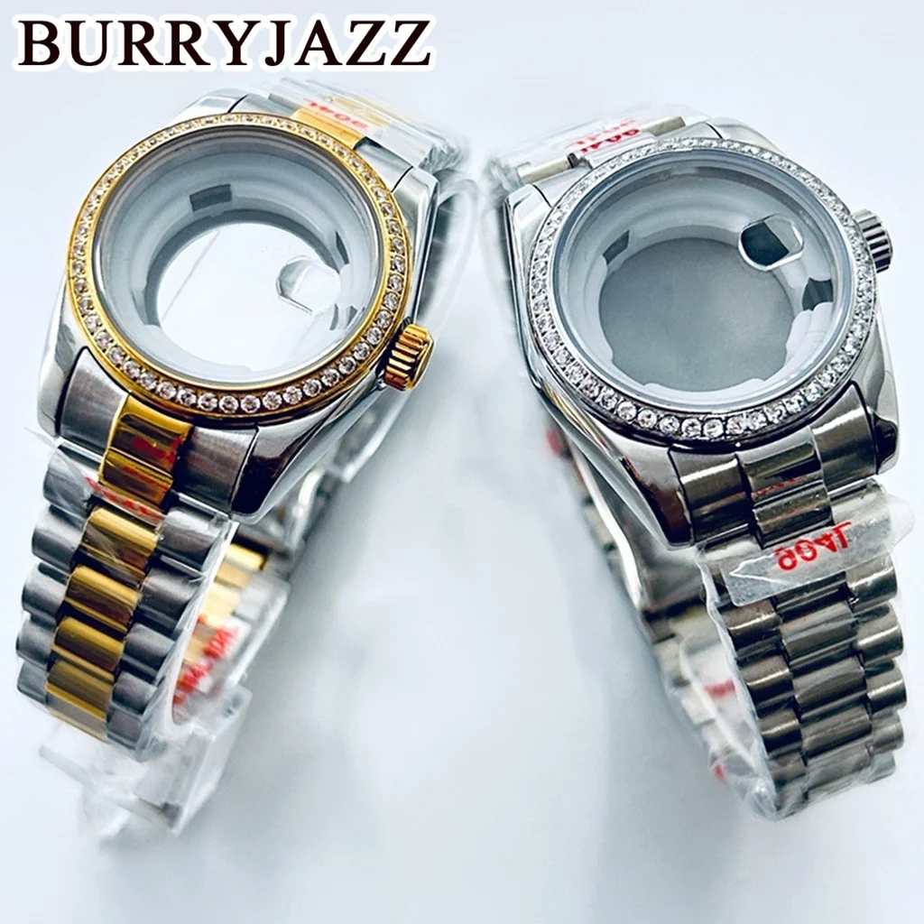 31mm Lady's Luxury Diamond Bezel Sapphire Glass Stainless Steel Two Tone Watch Case With Watch Strap Fit NH05 NH06 Movement
31mm Lady's Luxury Diamond Bezel Sapphire Glass Stainless Steel Two Tone Watch Case With Watch Strap Fit NH05 NH06 Movement