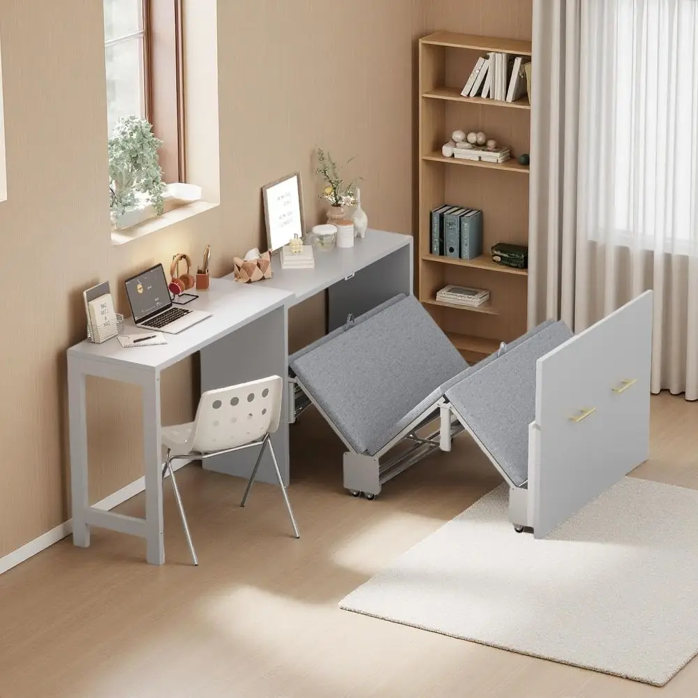 Space-Saving Twin Size Murphy Bed with Adjustable Desk and Foldable Cushion
Space-Saving Twin Size Murphy Bed with Adjustable Desk and Foldable Cushion
