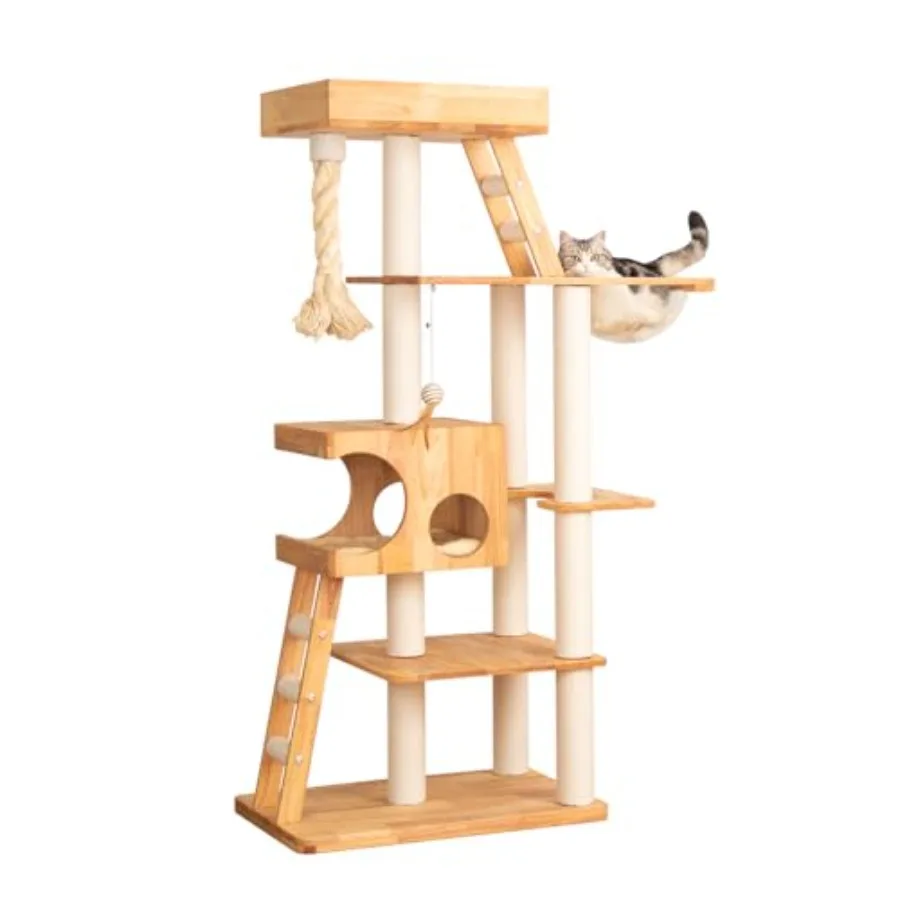 Wood Cat Tree for Large Cats 62-Inch Tall Modern Cat Tower with Condo Scratching Posts - Easy to Clean Heavy-Duty Furniture-Gra
Wood Cat Tree for Large Cats 62-Inch Tall Modern Cat Tower with Condo Scratching Posts - Easy to Clean Heavy-Duty Furniture-Gra