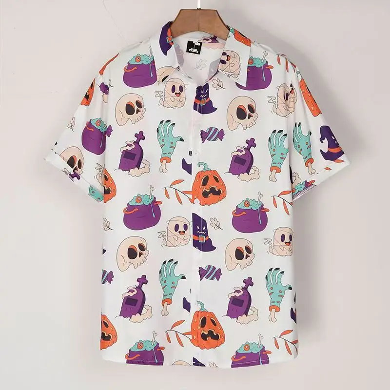 American Style Handsome Skull Pumpkin Print Halloween Shirts Women and Men Short Sleeve Casual Blusas Summer Button Up Shirts
American Style Handsome Skull Pumpkin Print Halloween Shirts Women and Men Short Sleeve Casual Blusas Summer Button Up Shirts