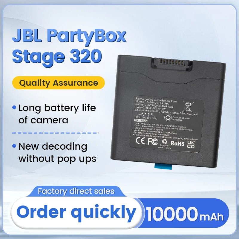 SOMI for JBL PartyBox Stage 320 & Xtreme 4 Portable Speaker battery, 10000mAh 7.4V Include Type-C Cable
SOMI for JBL PartyBox Stage 320 & Xtreme 4 Portable Speaker battery, 10000mAh 7.4V Include Type-C Cable