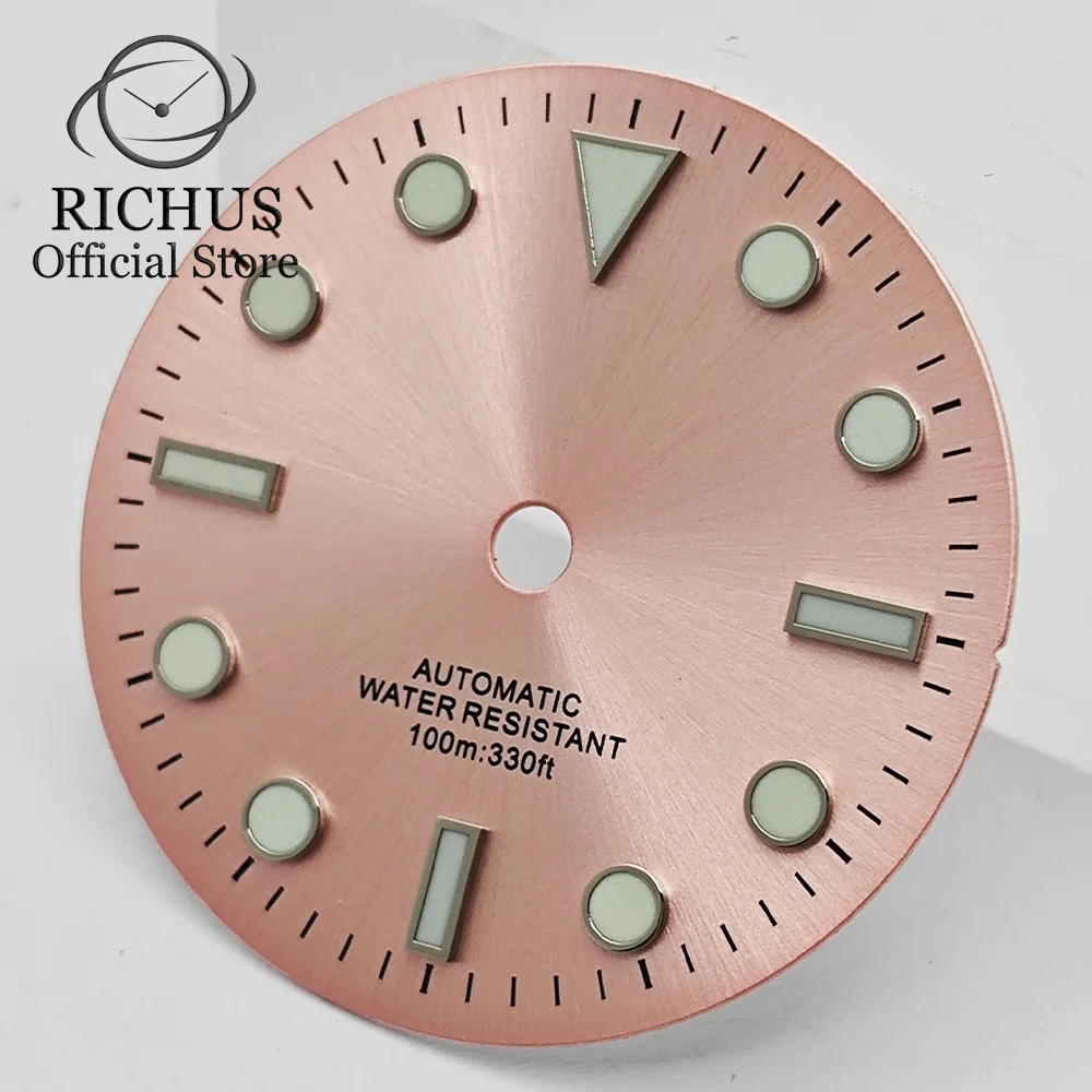 RICHUS 29mm Pink Black Watch Dial Blue-Green Luminous Fit NH35 NH36 ETA2824 Miyota82-DG Movement Watch Accessories Parts
RICHUS 29mm Pink Black Watch Dial Blue-Green Luminous Fit NH35 NH36 ETA2824 Miyota82-DG Movement Watch Accessories Parts