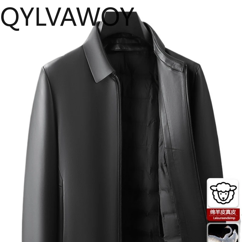 QYLVAWOY 2025 зимняя мужская кожаная куртка из натуральной овчины с подкладкой на гусином пуху, теплое пальто с лацканами, верхняя одежда, lederjacke herren LJ2640 
QYLVAWOY 2025 зимняя мужская кожаная куртка из натуральной овчины с подкладкой на гусином пуху, теплое пальто с лацканами, верхняя одежда, lederjacke herren LJ2640