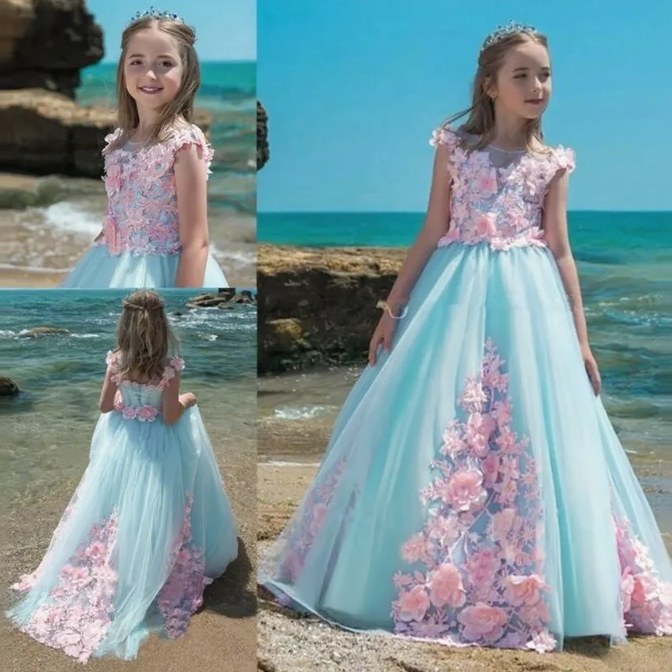 Customized Light Blue Flower Girl Dress for Wedding Pink Floral Lace Appliques First Communion Ball Birthday Party Gowns
Customized Light Blue Flower Girl Dress for Wedding Pink Floral Lace Appliques First Communion Ball Birthday Party Gowns