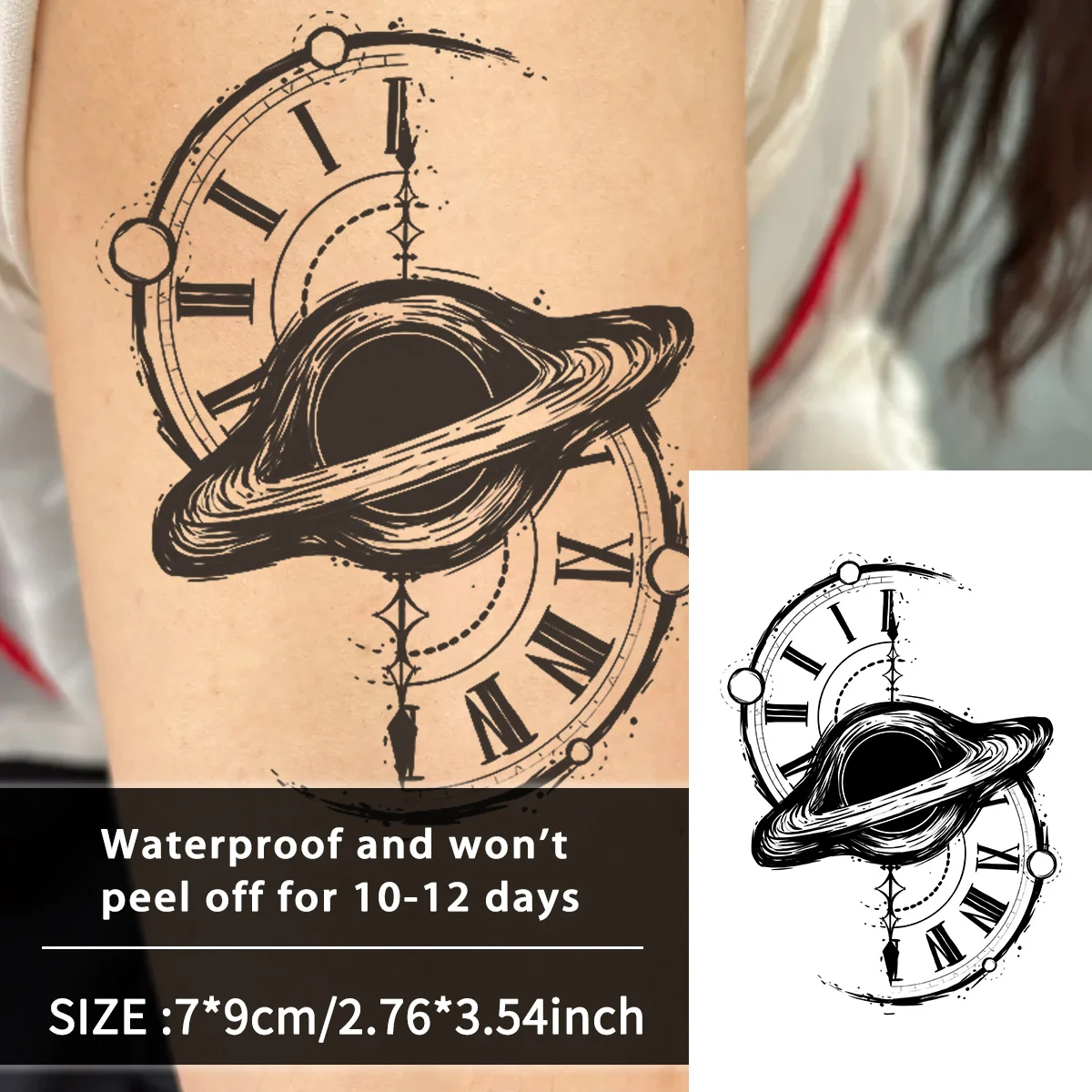 Planet and clock arm waterproof temporary tattoo sticker, lasts 1-2 weeks, realistic semi-permanent fake tattoo
Planet and clock arm waterproof temporary tattoo sticker, lasts 1-2 weeks, realistic semi-permanent fake tattoo