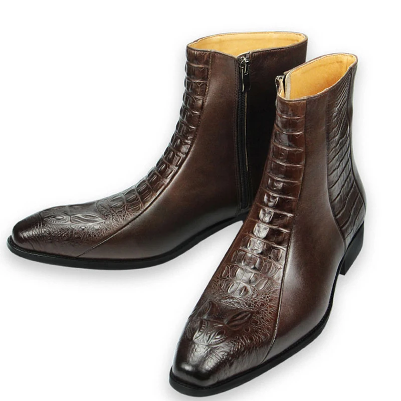 Genuine Leather Mens Boots Autumn Winter Vintage English Style Pointed Toe Work Boots Exquisite Crocodile Engraved Zipper Shoes
Genuine Leather Mens Boots Autumn Winter Vintage English Style Pointed Toe Work Boots Exquisite Crocodile Engraved Zipper Shoes