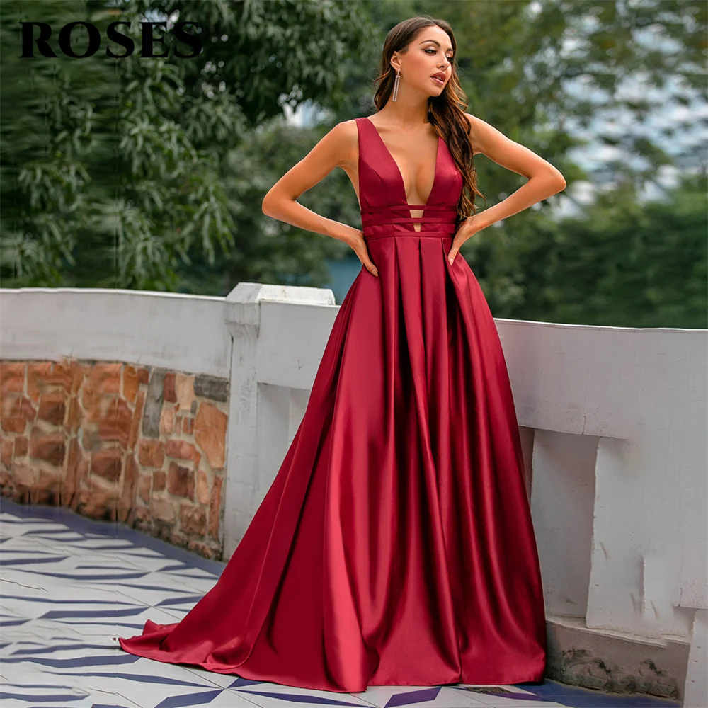 ROSES Sexy Deep V-Neck Red Party Dress Winter Evening Dresses A-Line Satin Prom Dresses Long Elegant Evening Gown Robe De Soiree
ROSES Sexy Deep V-Neck Red Party Dress Winter Evening Dresses A-Line Satin Prom Dresses Long Elegant Evening Gown Robe De Soiree