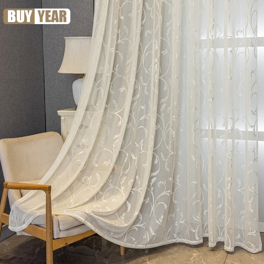 Jacquard Leaves Pastoral Transparent Tulle Curtains White Yarn Living Room Bedroom Balcony Light-transmitting Window Curtain
Jacquard Leaves Pastoral Transparent Tulle Curtains White Yarn Living Room Bedroom Balcony Light-transmitting Window Curtain