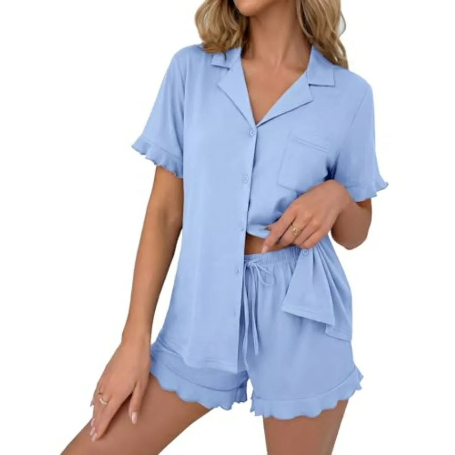 Ekouaer Pajamas Set for Women Button Down Pjs Lounge Sets Ruffle Short Sleeve Sleepwear Cute Loungewear
Ekouaer Pajamas Set for Women Button Down Pjs Lounge Sets Ruffle Short Sleeve Sleepwear Cute Loungewear