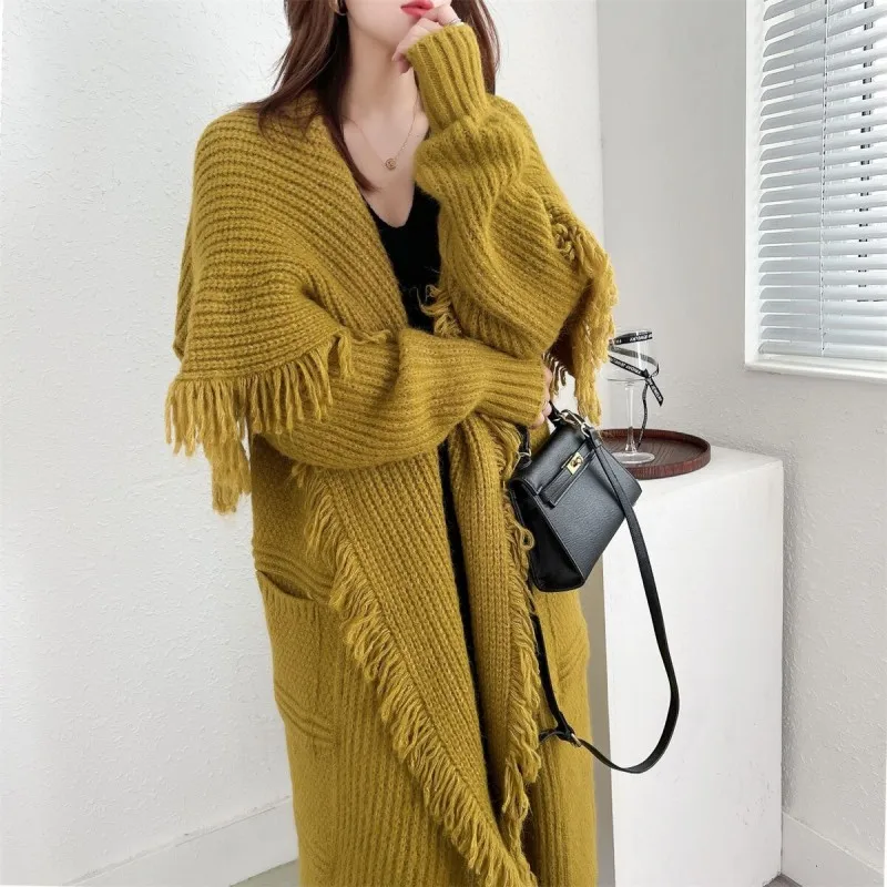 2022 Solid Tassel Sweater Cardigans with Belt Women Autumn Winter Long Sleeve Open Stitch Extra Long Knit Coat Outerwear
2022 Solid Tassel Sweater Cardigans with Belt Women Autumn Winter Long Sleeve Open Stitch Extra Long Knit Coat Outerwear