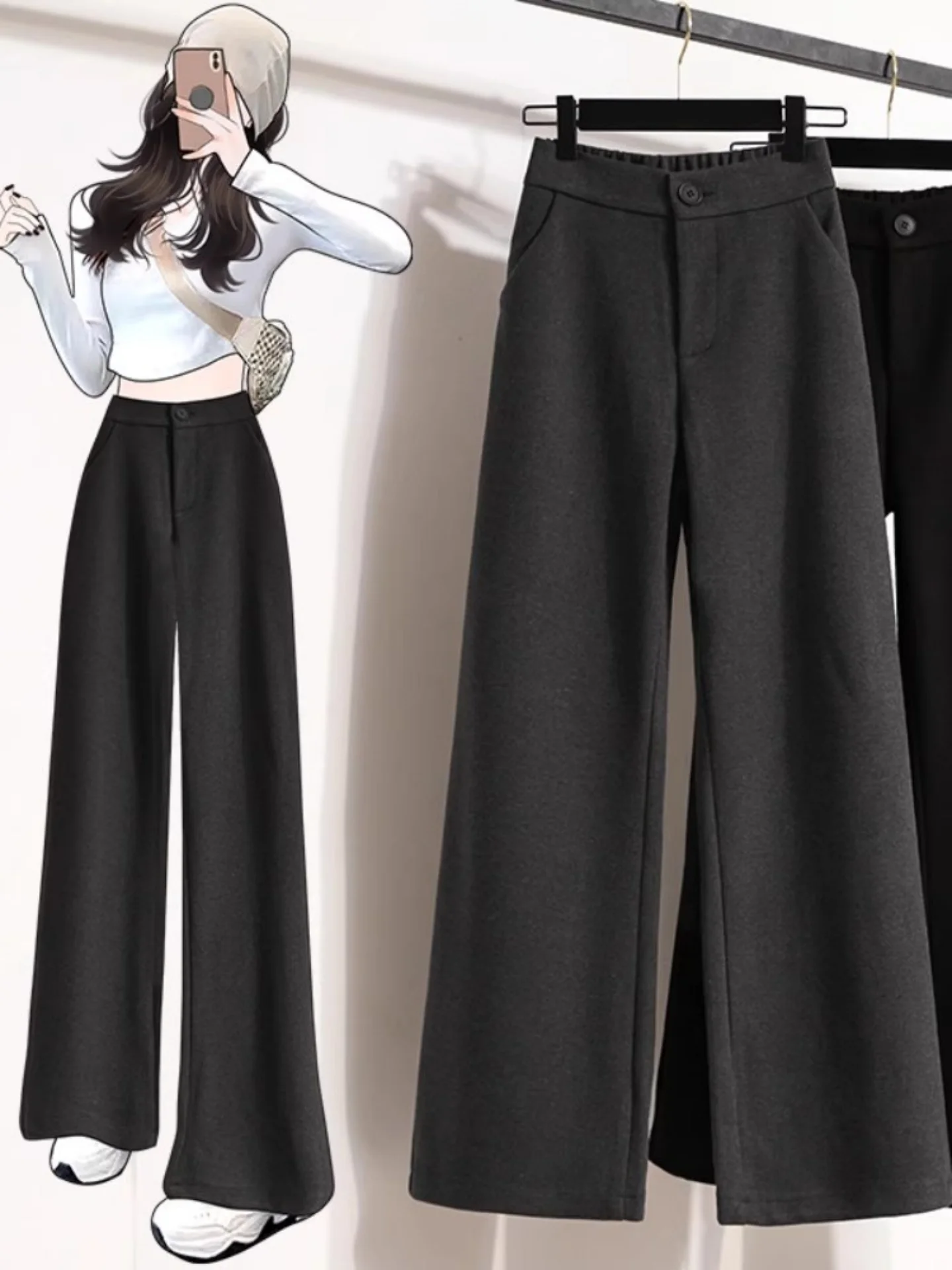 High Waist Wide Leg Pants Women's Woolen Casual Autumn Winter plus Size Hiding Hip Straight Cut Trousers Stylish And Comfortable
High Waist Wide Leg Pants Women's Woolen Casual Autumn Winter plus Size Hiding Hip Straight Cut Trousers Stylish And Comfortable