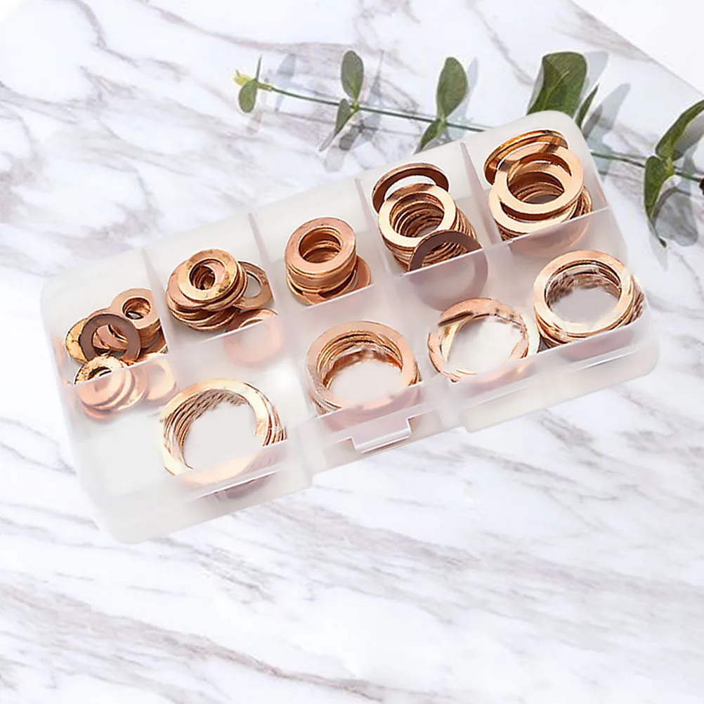 80pcs Solid Copper Washers Assorted Sump Plug Sealing Rings Durable Storage Case Kit For Engine Oil Drain Fuel Hydraulic
