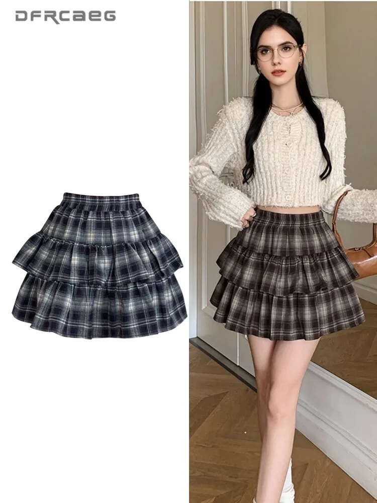 Preppy Style Vintage Plaid Cake Short Skirt For Women High Waist Ball Gown Y2k Sweet Autumn Winter Mini Skirts Lady
Preppy Style Vintage Plaid Cake Short Skirt For Women High Waist Ball Gown Y2k Sweet Autumn Winter Mini Skirts Lady