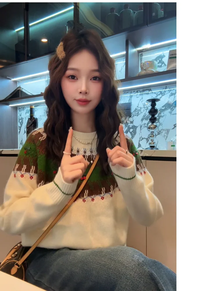 Xuanxuanchen Snowy een Thi Knitwear Женский осенне-зимний модный свитер в стиле Fair Isle, свободного кроя, мягкий, в корейском стиле, с длинными рукавами
Xuanxuanchen Snowy een Thi Knitwear Женский осенне-зимний модный свитер в стиле Fair Isle, свободного кроя, мягкий, в корейском стиле, с длинными рукавами