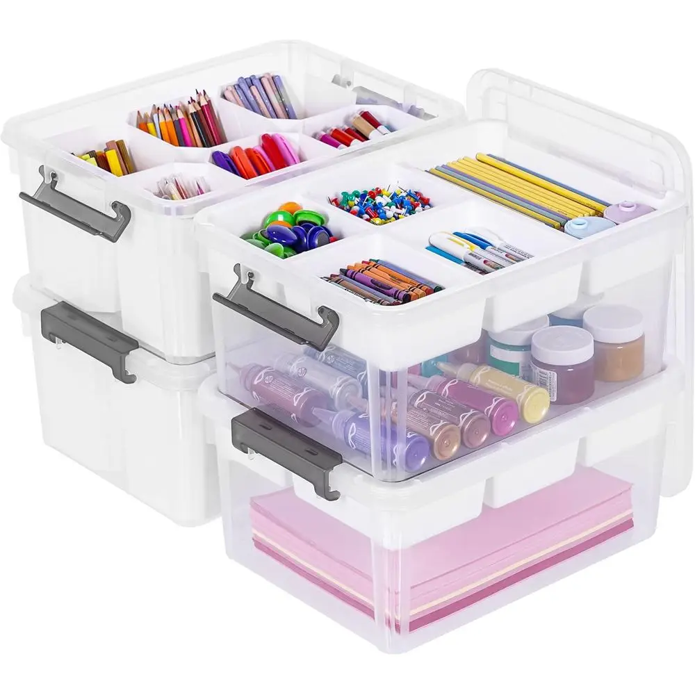 4Pcs 17 QT Clear Plastic Storage Box with Removable Tray & 6 Detachable Inserts for Craft Sewing Crayon Playdoh
4Pcs 17 QT Clear Plastic Storage Box with Removable Tray & 6 Detachable Inserts for Craft Sewing Crayon Playdoh