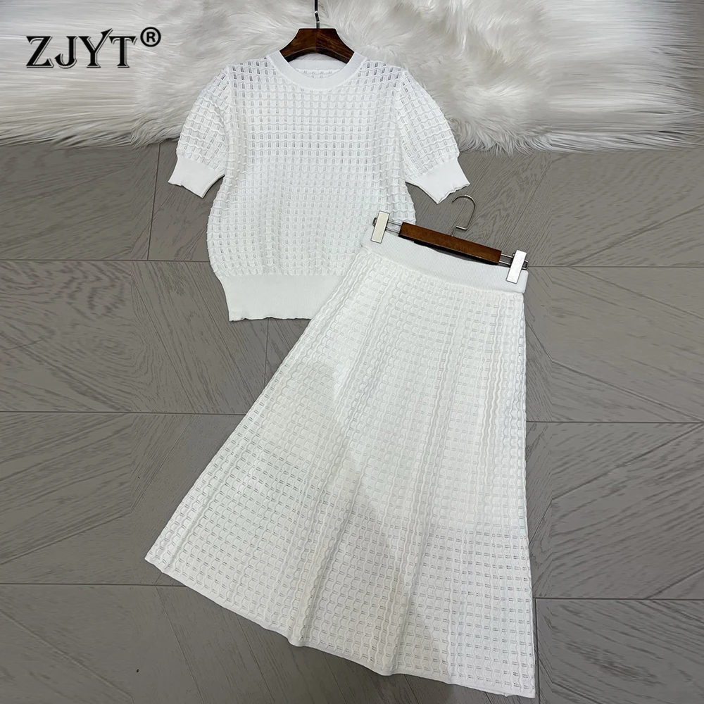 ZJYT Summer Knitted Dress Sets 2 Piece Women Short Sleeve Cardigan Top and Midi Pleated Skirt Suit Elegant Casual Black Outfit
ZJYT Summer Knitted Dress Sets 2 Piece Women Short Sleeve Cardigan Top and Midi Pleated Skirt Suit Elegant Casual Black Outfit