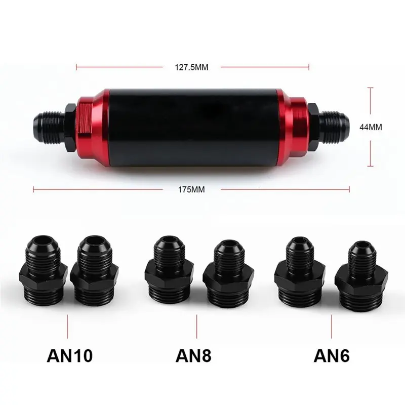 Aluminum Fuel Filter 50MM 100 Micron High Flow Design Includes AN6 AN8 AN10 Fitting Adapter, Mounting Bracket, Wrench
Aluminum Fuel Filter 50MM 100 Micron High Flow Design Includes AN6 AN8 AN10 Fitting Adapter, Mounting Bracket, Wrench