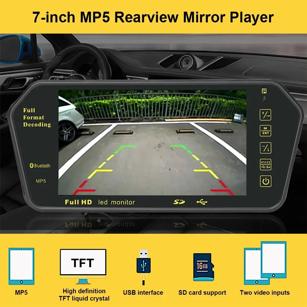 Bluetooth 7 Inch Screen LCD Full HD Mirror Parking Monitor USB FM Video Player Automatic Display For Car Backup Rear Camera
Bluetooth 7 Inch Screen LCD Full HD Mirror Parking Monitor USB FM Video Player Automatic Display For Car Backup Rear Camera