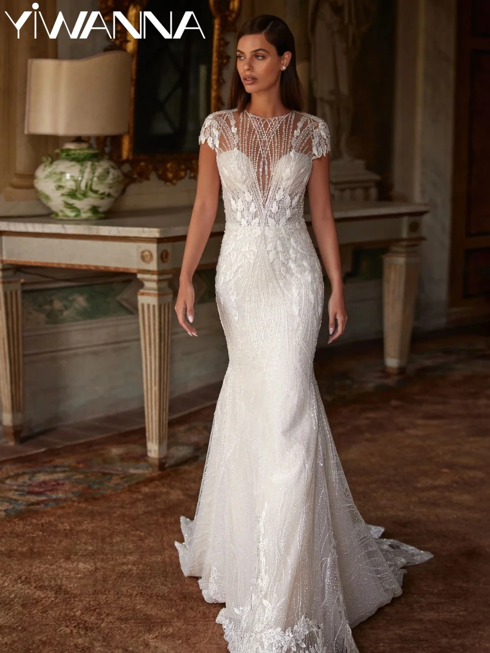 Glitter Beaded Mermaid Long Wedding Dress Lace Appliques Short Sleeve Bridal Gown Customized Dreamy Backless Dresses For Bride
Glitter Beaded Mermaid Long Wedding Dress Lace Appliques Short Sleeve Bridal Gown Customized Dreamy Backless Dresses For Bride
