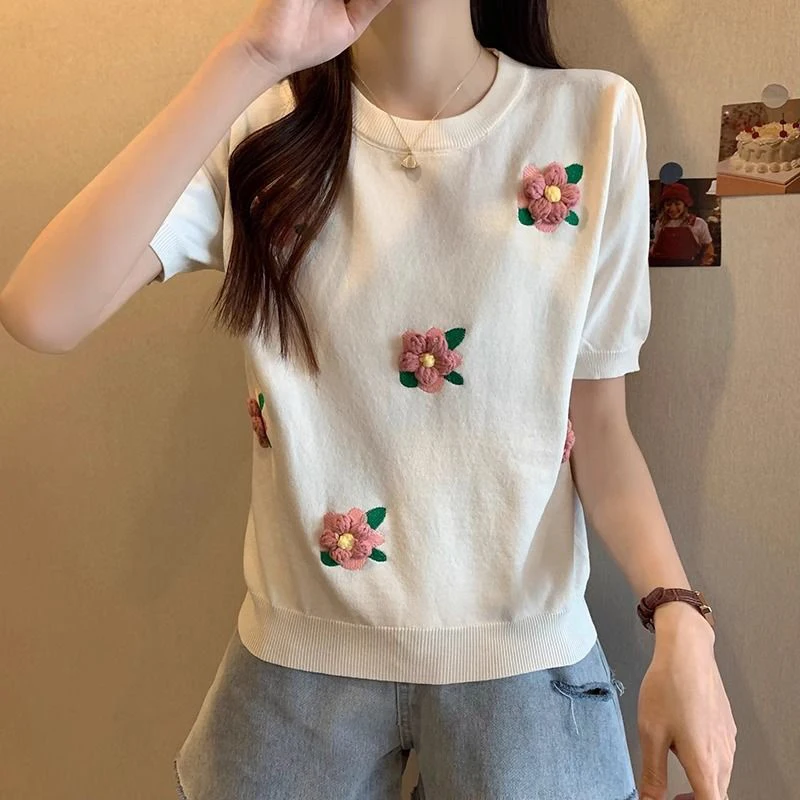 Summer New Fashion Round Neck Patchwork Loose Casual Knitted T-shirt Female Short Sleeve Sweet All-match Pullover Tee Top Women
Summer New Fashion Round Neck Patchwork Loose Casual Knitted T-shirt Female Short Sleeve Sweet All-match Pullover Tee Top Women