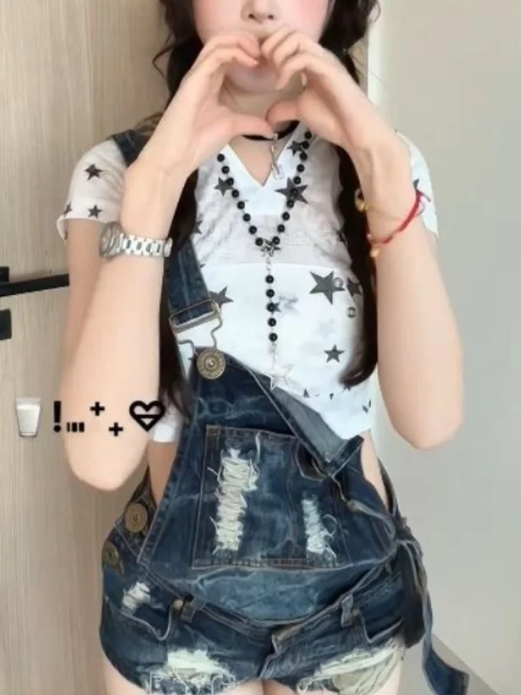 Y2K Cute Sexy Star Print Ripped Denim Overalls Shorts 2 Piece Sets Bunny Ear Crop Top For Women Girls Daily Wear Kawaii Clubwear
Y2K Cute Sexy Star Print Ripped Denim Overalls Shorts 2 Piece Sets Bunny Ear Crop Top For Women Girls Daily Wear Kawaii Clubwear