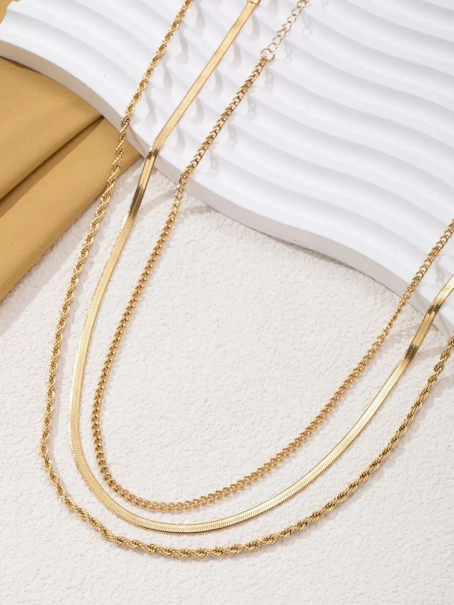 3pcs Women Layered Chain Necklace Set Herringbone Snake Rope Chains Simple Elegant Design
3pcs Women Layered Chain Necklace Set Herringbone Snake Rope Chains Simple Elegant Design