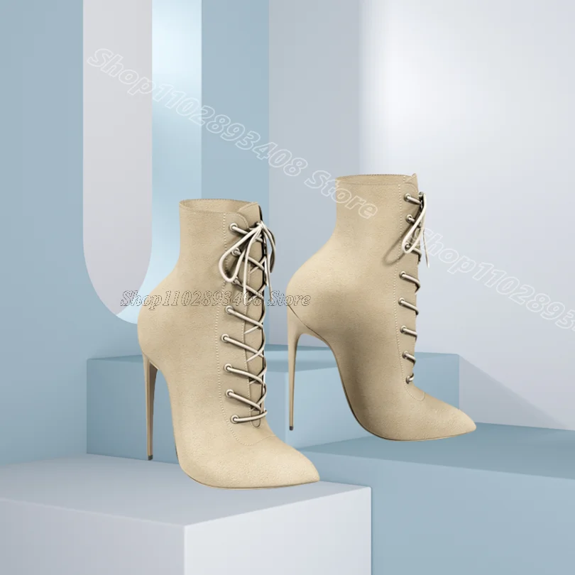 Cream Lace up Pointed Toe Boots Solid Stiletto British Style Women Party Casual Fashion Short Boots 2025 Zapatos Para Mujere
Cream Lace up Pointed Toe Boots Solid Stiletto British Style Women Party Casual Fashion Short Boots 2025 Zapatos Para Mujere