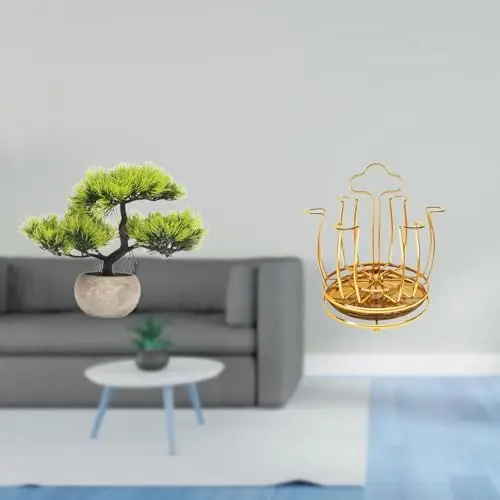 Rotating Metal Cup Organizer With Artificial Bonsai Decor For Desk Or Living Room Display
Rotating Metal Cup Organizer With Artificial Bonsai Decor For Desk Or Living Room Display