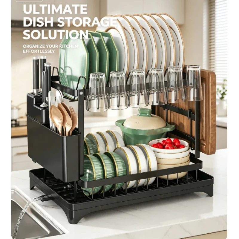 Dish Drying Rack 2-Tier Metal Premium Rustproof Large Capacity with Drain Tray for Kitchen Countertop Storage Organizer
Dish Drying Rack 2-Tier Metal Premium Rustproof Large Capacity with Drain Tray for Kitchen Countertop Storage Organizer