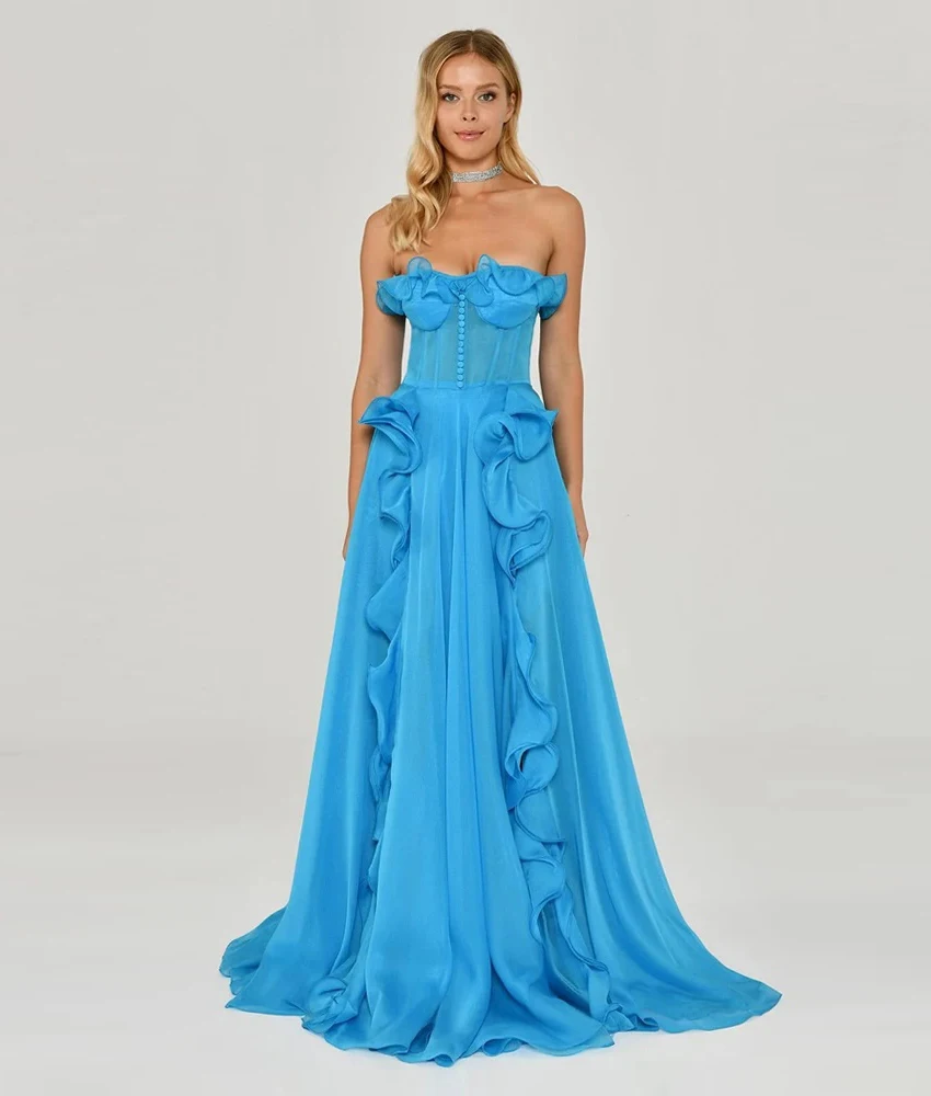 Lzhk Customized Sexy Chiffon A-Line Buttons Ruffles Evening Dress High Quality Sweetheart Sleeveless Floor Length Prom Gowns
Lzhk Customized Sexy Chiffon A-Line Buttons Ruffles Evening Dress High Quality Sweetheart Sleeveless Floor Length Prom Gowns