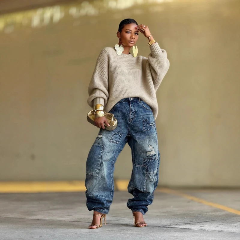 Pants Denim Pant Washed Distressed Hole Women Jeans Vintage Mid Waist splice Straight Trousers Y2k Streetwear Casual 2026 Summer
Pants Denim Pant Washed Distressed Hole Women Jeans Vintage Mid Waist splice Straight Trousers Y2k Streetwear Casual 2026 Summer