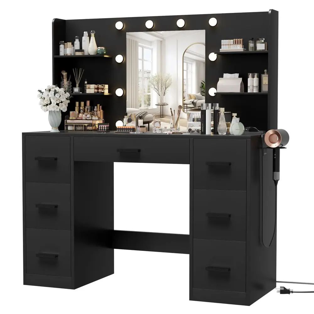 Vanity Desk with Mirror, LED Lights and Power Outlet Makeup Vanity Table with 7 Drawers and 6 Storage Shelves Dressing Table fo
Vanity Desk with Mirror, LED Lights and Power Outlet Makeup Vanity Table with 7 Drawers and 6 Storage Shelves Dressing Table fo