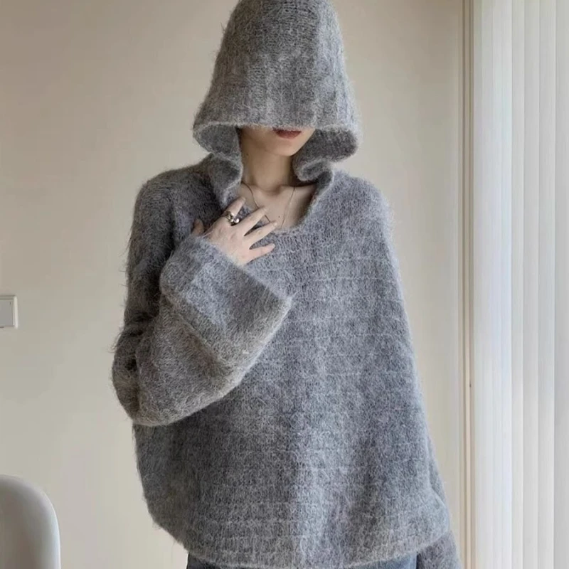 Grey Lazy Wind Hooded Pullover 2025 Autumn and Winter Korean Minimalist Women's Sweater Top
Grey Lazy Wind Hooded Pullover 2025 Autumn and Winter Korean Minimalist Women's Sweater Top