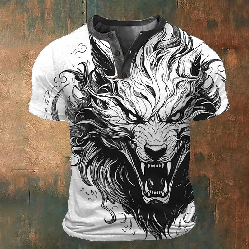 Men's Wolf Print Henley T-Shirt 3D Animal Pattern Vintage Street Short Sleeve Tees Summer Trendy Oversize Quick Dry Male Clothes
Men's Wolf Print Henley T-Shirt 3D Animal Pattern Vintage Street Short Sleeve Tees Summer Trendy Oversize Quick Dry Male Clothes